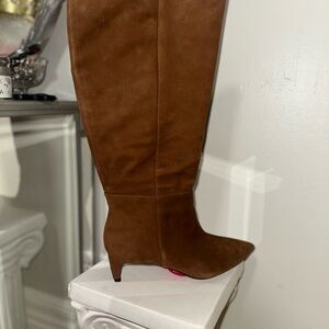 Vince Camuto Suede Elegant Brown Knee-High Boots- Wide Calf